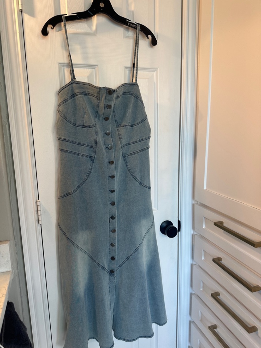 Denim Button-Front Midi Dress - Light Blue. LG and Med